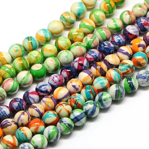 

PandaHall Dyed Round Synthetic Gemstone Ocean White Jade Beads Strands, Mixed Color, 12mm, Hole: 1mm, about 33pcs/strand, 15.5 inch Ocean..., Multicolor