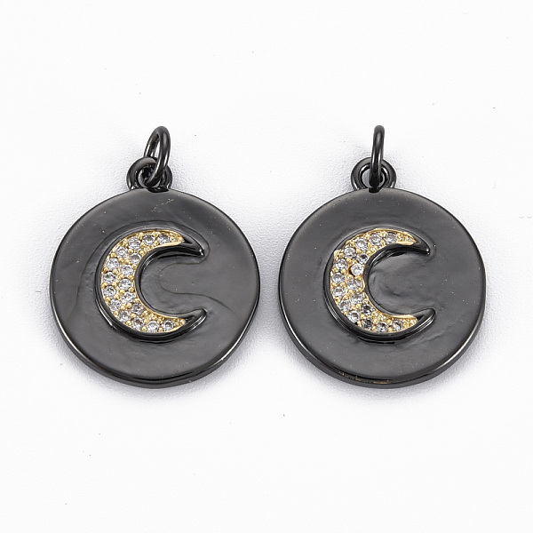 

PandaHall Brass Micro Pave Clear Cubic Zirconia Pendants, with Jump Rings, Nickel Free, Real 16K Gold Plated, Flat Round with Moon, Gunmetal...