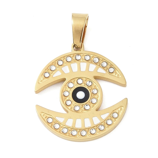 

PandaHall Ion Plating(IP) 304 Stainless Steel Enamel Rhinestone Pendants, Eye Charms, Real 18K Gold Plated, 25x22x2.5mm, Hole: 6.5x4mm..., Clear