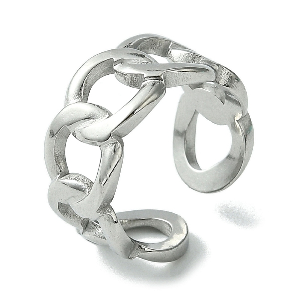 

PandaHall 304 Stainless Steel Open Cuff Ring, Hollow Curb Chains Shape, Stainless Steel Color, US Size 7(17.3mm) 304 Stainless Steel