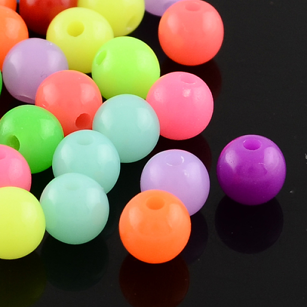 

PandaHall Fluorescent Acrylic Beads, Round, Mixed Color, 14mm, Hole: 2mm, about 310pcs/500g Acrylic Round Multicolor
