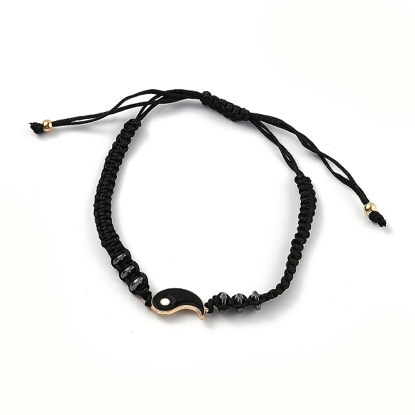 

PandaHall Adjustable Nylon Cord Braided Bead Bracelet, with Alloy Enamel Gossip/Yin Yang Links and Synthetic Hematite Spacer Beads, Black...