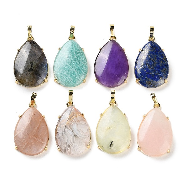 

PandaHall Natural Mixed Stone Pendants, Brass Teardrop Charms, Golden, Cadmium Free & Lead Free, 33x18x5~6mm, Hole: 5x4mm Mixed Stone...