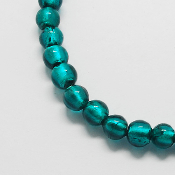 

PandaHall Handmade Silver Foil Glass Beads, Round, Teal, 9.5~10.5mm, Hole: 1~2mm Silver Foil Round Cyan