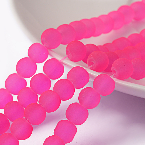 

PandaHall Transparent Glass Bead Strands, Frosted, Round, Deep Pink, 6mm, Hole: 1.3~1.6mm, about 140pcs/strand, 31.4 inch Glass Round Pink