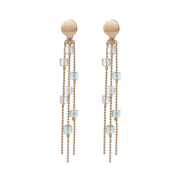 

PandaHall Crystal K9 Glass Cube Beaded Dangle Stud Earrings, Brass Ball Chain Tassel Drop Earrings for Women, Golden, 100mm, Pin: 0.6mm...