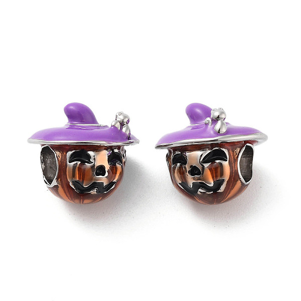 

PandaHall Halloween Rack Plating Brass Enamel European Beads, Long-Lasting Plated, Cadmium Free & Lead Free, Large Hole Beads, Pumpkin with...