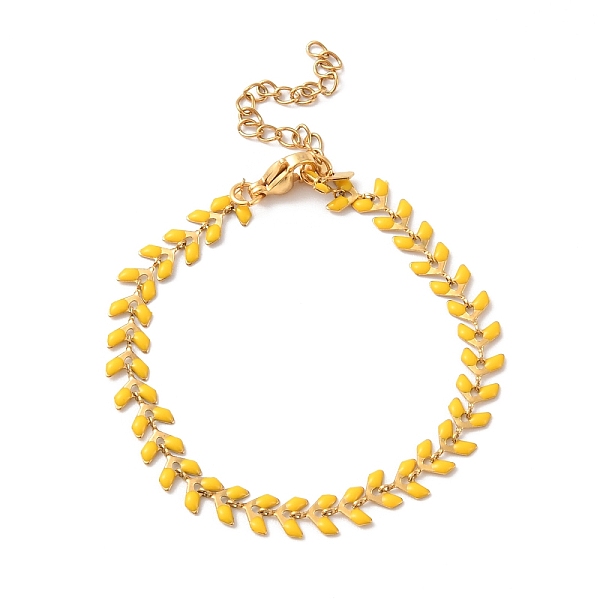 

PandaHall Enamel Ear of Wheat Link Chains Bracelet, Vacuum Plating 304 Stainless Steel Jewelry for Women, Gold, 6-7/8 inch(17.6cm) 304...