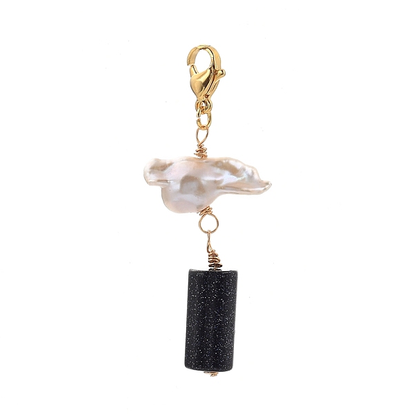 

PandaHall Synthetic Blue Goldstone Big Pendants, with Keshi Pearl Beads and Golden Plated 304 Stainless Steel Lobster Claw Clasps, Column...