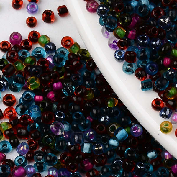 

PandaHall 8/0 Glass Seed Beads, Round Hole, Round, Transparent Inside Colours Rainbow & Luster, Mixed Color, 8/0, 3~3.5x2~3mm, Hole: 0.8mm..., Multicolor