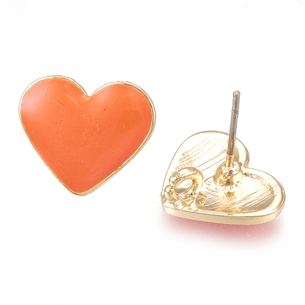 

PandaHall Alloy Enamel Stud Earring Findings, with Loop, Raw(Unplated) Pins, Heart, Light Gold, Orange, 11.5x13.5mm, Hole: 1.8mm, Pin: 0.7mm...