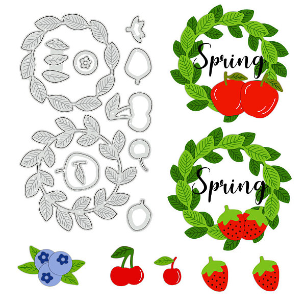 

PandaHall BENECREAT Leaf Ring Wreath Cutting Dies, Spring Themed Strawberry, Cherry Metal Scrapbooking Template for DIY Embossing Photo...
