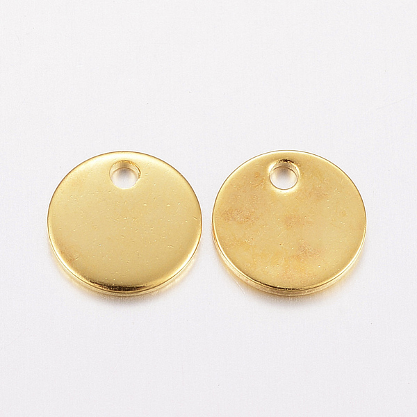 

PandaHall 201 Stainless Steel Charms, Stamping Blank Tag, Flat Round, Golden, 8x0.8mm, Hole: 1.2mm 201 Stainless Steel Flat Round