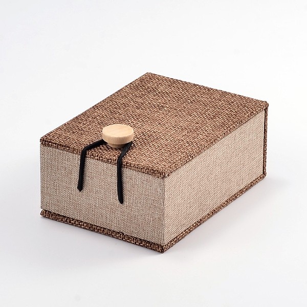 

PandaHall Rectangle Wooden Pendant Necklace Boxes , with Burlap and Velvet, Camel, 10.5x7.4x5.1cm Wood Rectangle Brown