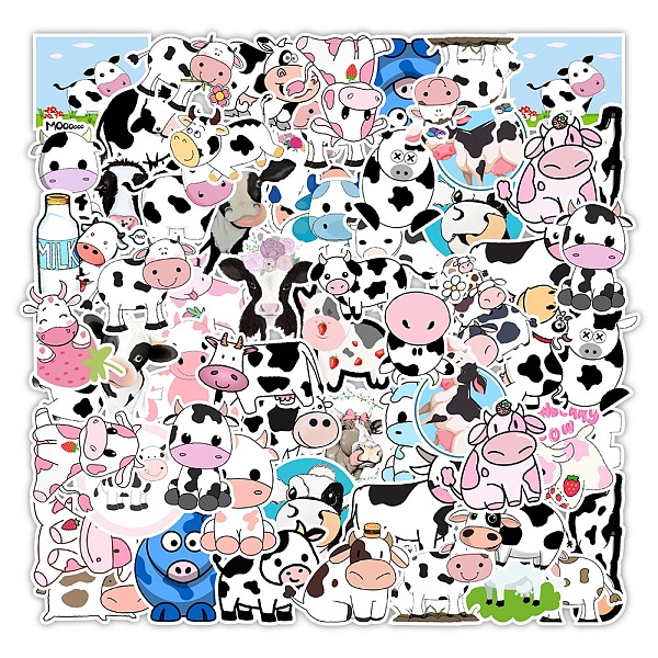 

PandaHall PVC Adhesive Stickers, for Suitcase, Skateboard, Refrigerator, Helmet, Mobile Phone Shell, Cow Pattern, 5~8x5~8cm, 50pcs/bag Paper..., White
