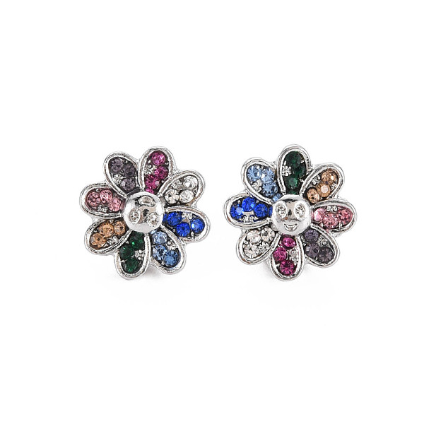 

PandaHall Rack Plating Alloy European Beads, with Rhinestone, Large Hole Beads, Cadmium Free & Nickel Free & Lead Free, Platinum, Flower..., Multicolor