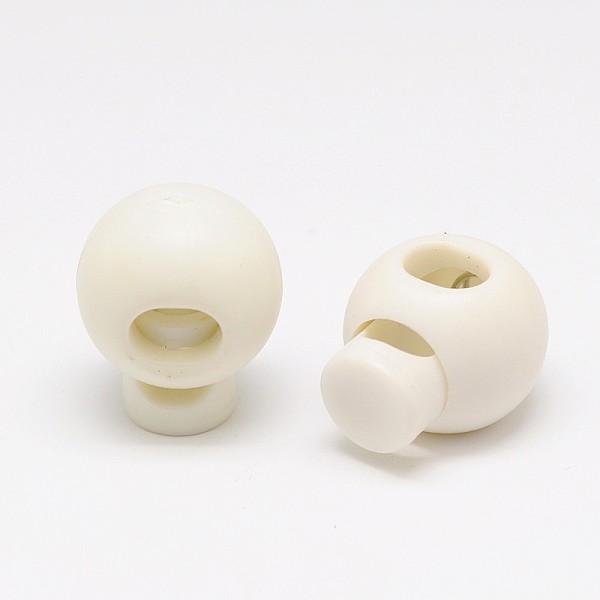 

PandaHall 1-Hole Dyed Iron Spring Loaded Eco-Friendly Plastic Round Buckle Cord Toggle Lock Beans Stoppers for Sportwear Luggage Backpack..., White