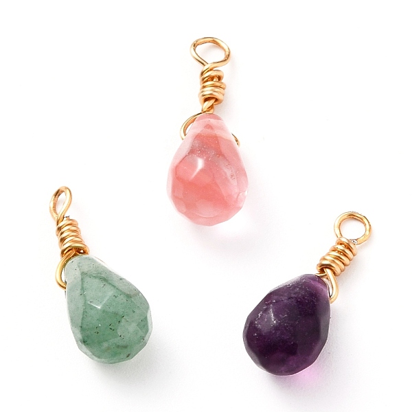 

PandaHall Wire Wrapped Faceted Natural & Synthetic Mixed Stone Pendants, with Golden Plated Brass Wire, Teardrop, 16mm, Hole: 2mm Mixed...