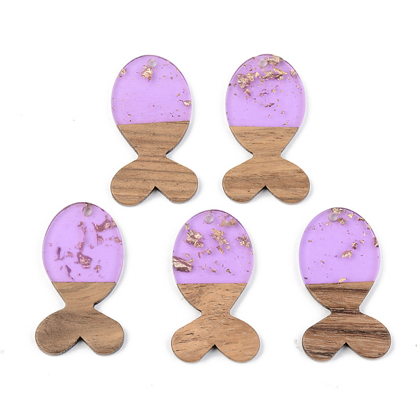 

PandaHall Transparent Resin & Walnut Wood Pendants, with Gold Foil, Fish, Lilac, 38x22x3mm, Hole: 2mm Resin+Wood Fish Purple