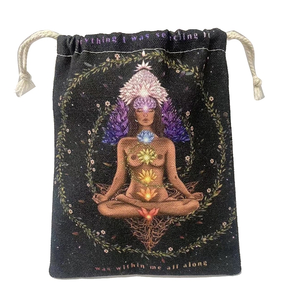 

PandaHall Canvas Cloth Packing Pouches, Drawstring Bags, Rectangle, Chakra Theme, 15~18x13~14cm Cloth Others