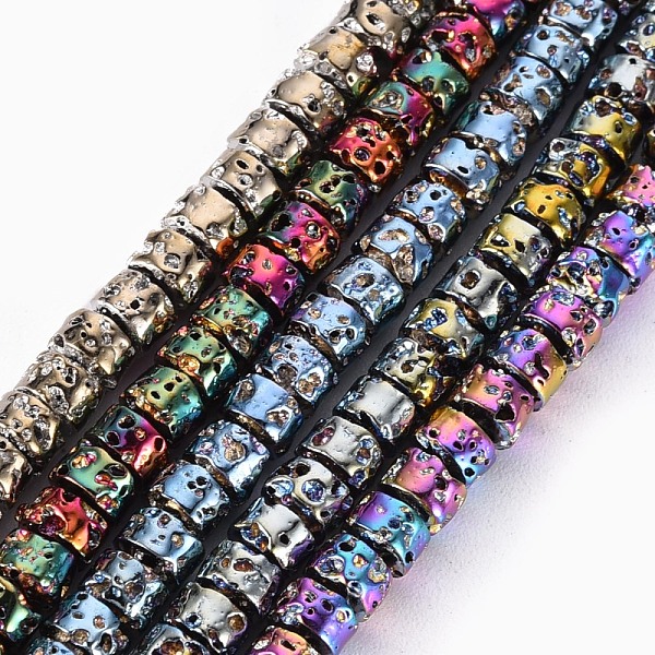 

PandaHall Electroplated Natural Lava Rock Beads Strands, Flat Round/Disc, Heishi Beads, Bumpy, Mixed Color, 4x3mm, Hole: 1mm, about..., Multicolor