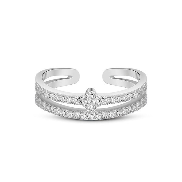 

PandaHall TINYSAND Rhodium Plated 925 Sterling Silver Cuff Rings, Open Rings, with Cubic Zirconia, Platinum, Size 5, 15.5mm Sterling Silver..., Clear