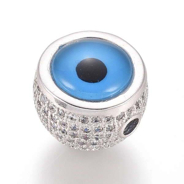 

PandaHall Brass Micro Pave Clear Cubic Zirconia Beads, Half Drilled Beads, with Resin, Eye, Platinum, 11x10mm, Hole: 2mm Brass+Cubic...