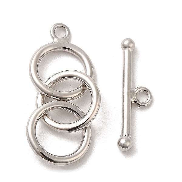 PandaHall Rhodium Plated 925 Sterling Silver 3-Ring Toggle Clasps, Real Platinum Plated, Bar: 5x20x2.5mm, Hole: 1.8mm, Ring: 28x11x1.5mm...
