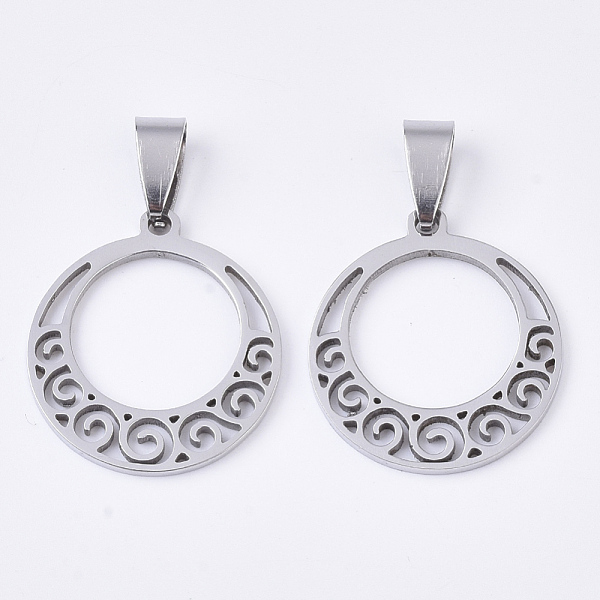 

PandaHall 201 Stainless Steel Pendants, Filigree Pendants, with Random Size Snap on Bails, Flat Round, Stainless Steel Color, 24.5x22x1.5mm...