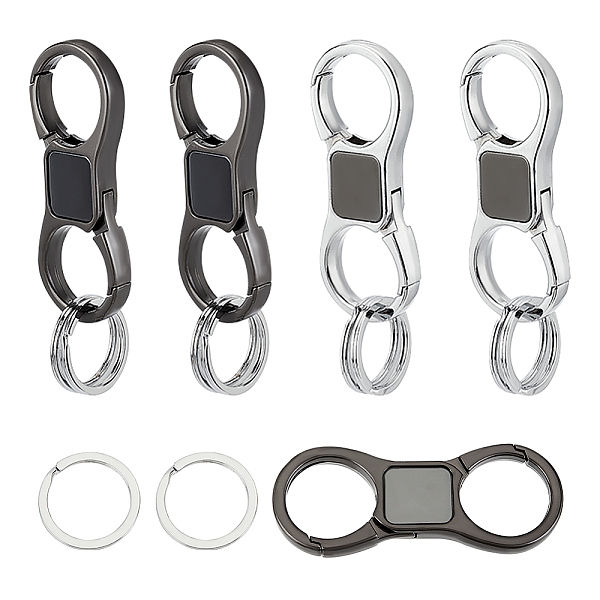 4Pcs 2 Colors Iron and Alloy Carabiner Keychain Clasps with 2Pcs Key Rings