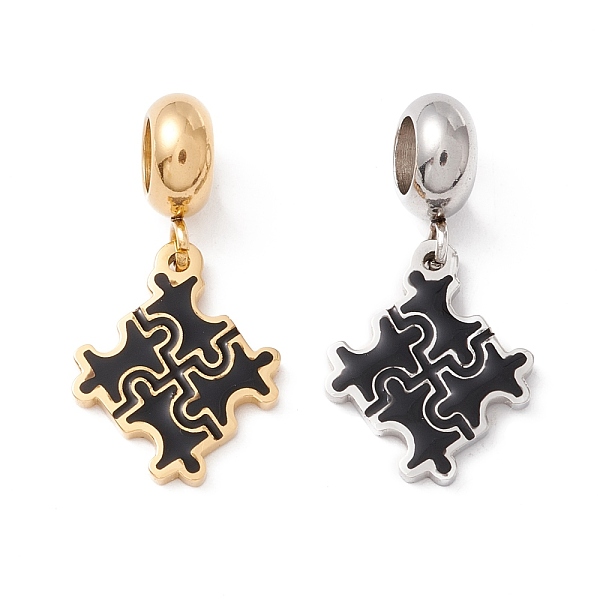 

PandaHall 304 Stainless Steel European Dangle Charms, Large Hole Pendants, with Enamel, Golden & Stainless Steel Color, Puzzle, Black, 25mm...