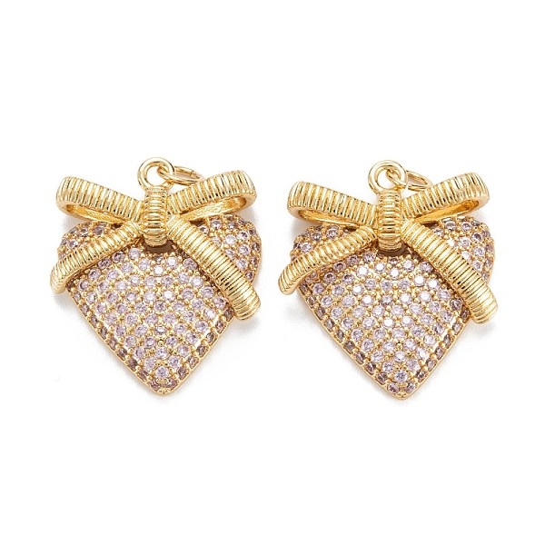 

PandaHall Brass Micro Pave Cubic Zirconia Pendants, Long-Lasting Plated, Heart with Bowknot, Real 18k Gold Plated, 24.5x20.5x5mm, Hole...