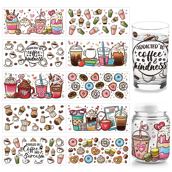 

PandaHall PVC DIY Heat Transfer Paper, for UV Sublimation Cup, Food, 110x240mm, 10 style, 1pc/style, 10pcs/set PVC Food Multicolor