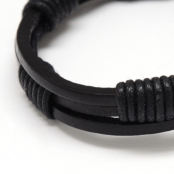 

PandaHall Trendy Unisex Casual Style Waxed Cord and Leather Bracelets, Black, 56mm Leather Black