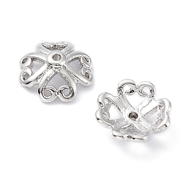 

PandaHall Brass Bead Caps, 4-Petal, Clover, Real Platinum Plated, 7x2.5mm, Hole: 0.6mm Brass