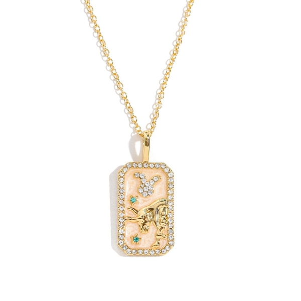 

PandaHall Brass Micro Pave Cubic Zirconia Rectangle with Constellation Pendant Necklaces, with Enamel, Cable Chain Necklace for Women...