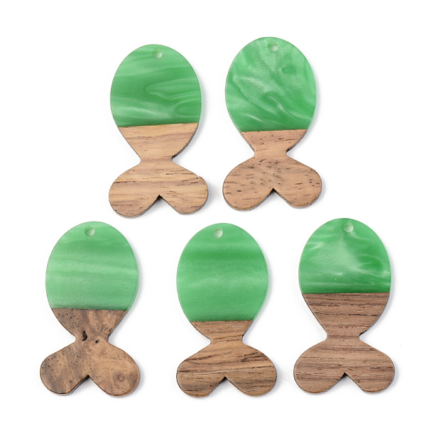

PandaHall Opaque Resin & Walnut Wood Pendants, Fish, Green, 38x22x3mm, Hole: 2mm Resin+Wood Fish Green