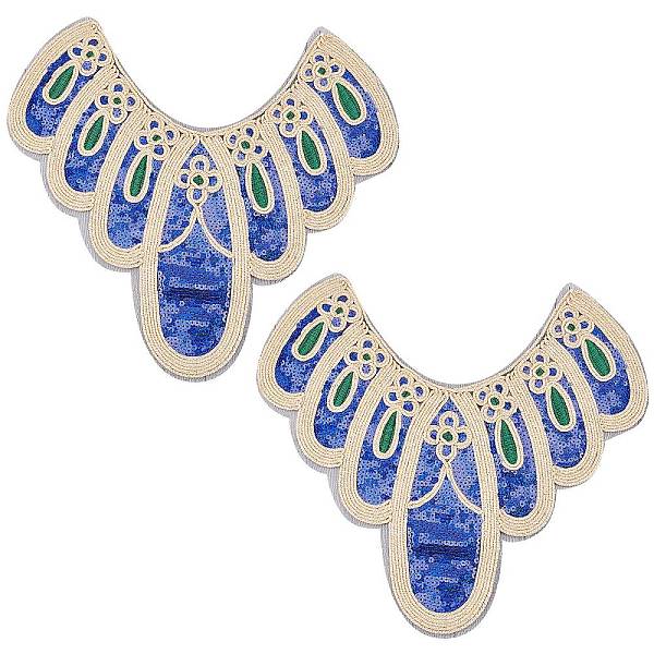 

PandaHall FINGERINSPIRE 2 pcs Blue Collar Applique Sequin Floral Embroidered Applique Trim V-Neck Bohemian Style Collar Sew on Patches...