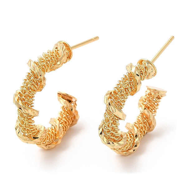 

PandaHall Brass Round Stud Earrings, Half Hoop Earrings, Real 18K Gold Plated, 20x24.5x6mm Brass Round