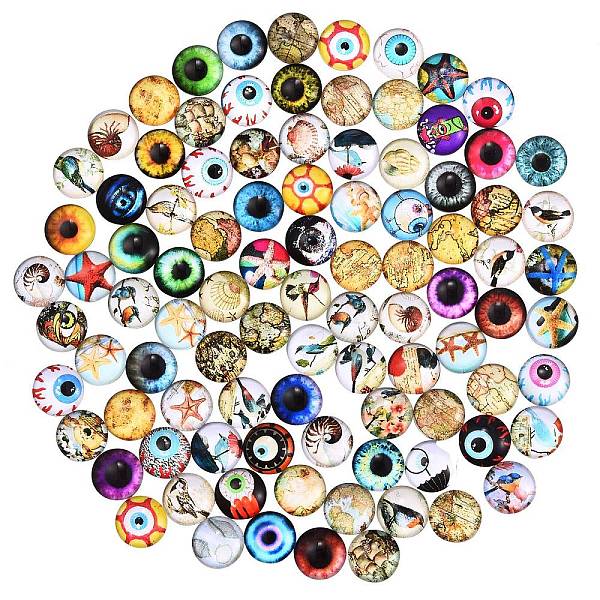 

PandaHall 100Pcs 5 Styles Glass Cabochons, Flat Round with Pattern, Mixed Color, 20pcs/style Glass Flat Round Multicolor