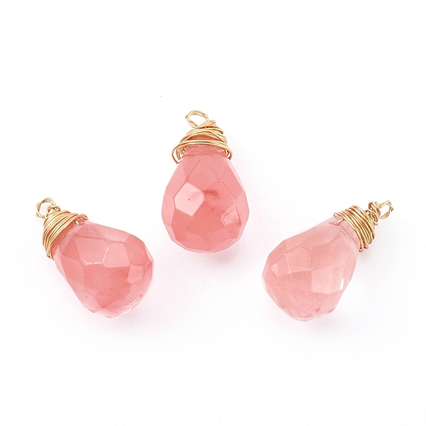 

PandaHall Cherry Quartz Glass Pendant, with Real 18K Gold Plated Eco-Friendly Copper Wire Copper Beading Wire Findings, Faceted, Teardrop...