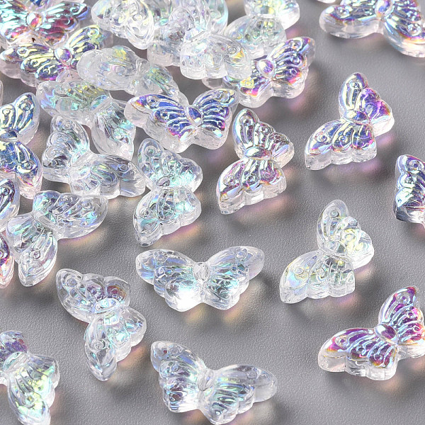 

PandaHall Transparent Glass Beads, with Glitter Powder, AB Color Plated, Butterfly, Clear AB, 8x15x4.5mm, Hole: 1mm Glass Butterfly White