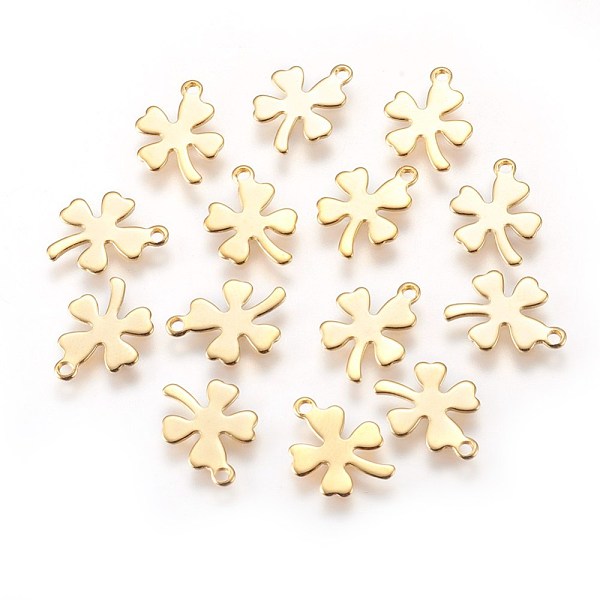 

PandaHall 304 Stainless Steel Charms, Four Leaf Clover, Golden, 12x10x0.5mm, Hole: 1.2mm 304 Stainless Steel Leaf