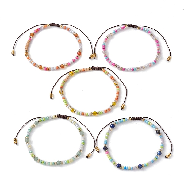 

PandaHall Natural Mixed Gemstone & Glass Seed Braided Bead Bracelet, Nylon Adjustable Bracelet, Inner Diameter: 2~3-1/2 inch(5.2~8.8cm)..., Multicolor