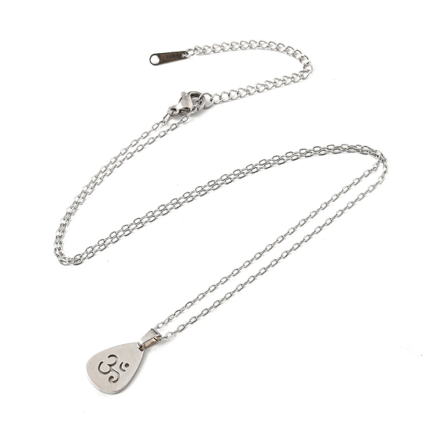Non-Tarnish 201 Stainless Steel Teardrop with Yoga Pendant Necklace with Cable Chains