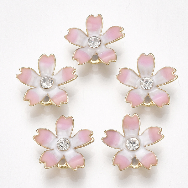 

PandaHall Alloy Charms, with Enamel and Rhinestone, Sakura, Crystal, Light Gold, Pink, 14x15x3mm, Hole: 1.2mm Alloy Rhinestone+Enamel Flower...
