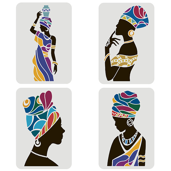 PandaHall FINGERINSPIRE 4 PCS Tribal Women Stencil 29.7x21cm, Tribal Wall Stencils for Painting Reusable Large DIY Art and Craft Stencils...