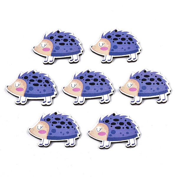 

PandaHall Autumn Theme Printed Basswood Pendants, Back Random Color, Hedgehog, Medium Slate Blue, 25x35x3mm, Hole: 1.6mm Wood Other Animal