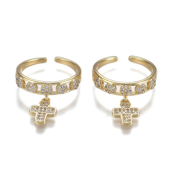 

PandaHall Adjustable Brass Micro Pave Clear Cubic Zirconia Cuff Rings, Open Rings, Long-Lasting Plated, Cross, Real 18K Gold Plated...
