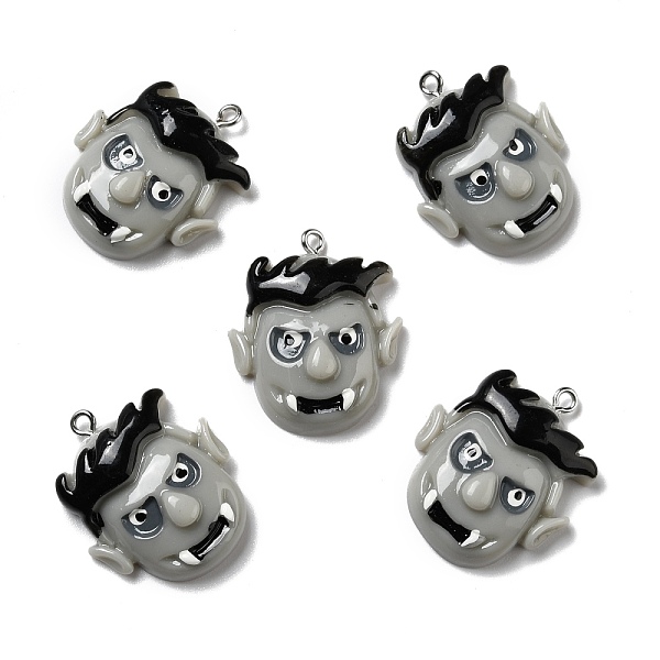 PandaHall Halloween Opaque Resin Pendants, with Platinum Tone Iron Loops, Vampire Head, Black, 30x25x8mm, Hole: 2mm Resin Others Black